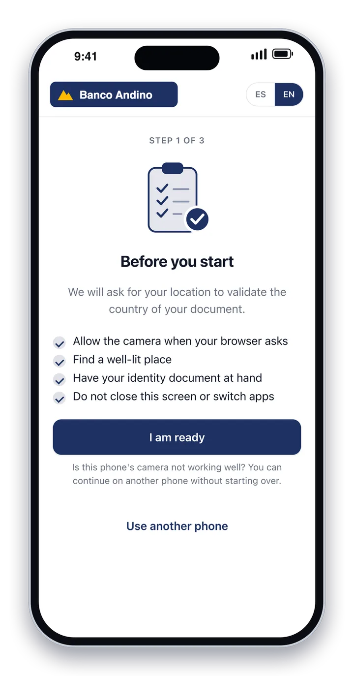 "Before you start" screen of the UNICUS web SDK on a phone