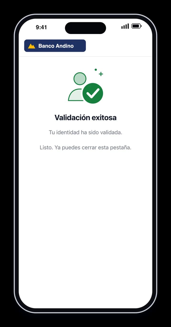 Pantalla "Validación exitosa" del SDK de UNICUS